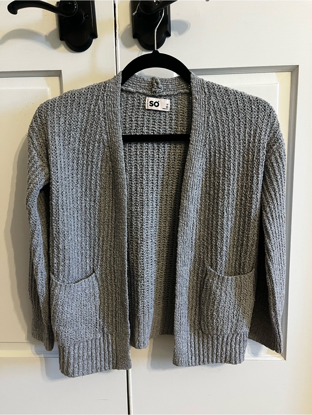 SO Girls Light Gray Open-Front Waffle Cardigan with Pockets